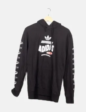 Adidas Sudadera negra print con capucha