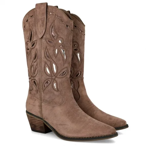 AZAREY 562J041 Botas camperas taupe con caña decor