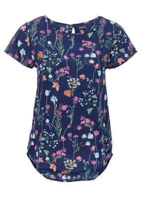 Blusa de manga corta Azul oscuro de flores