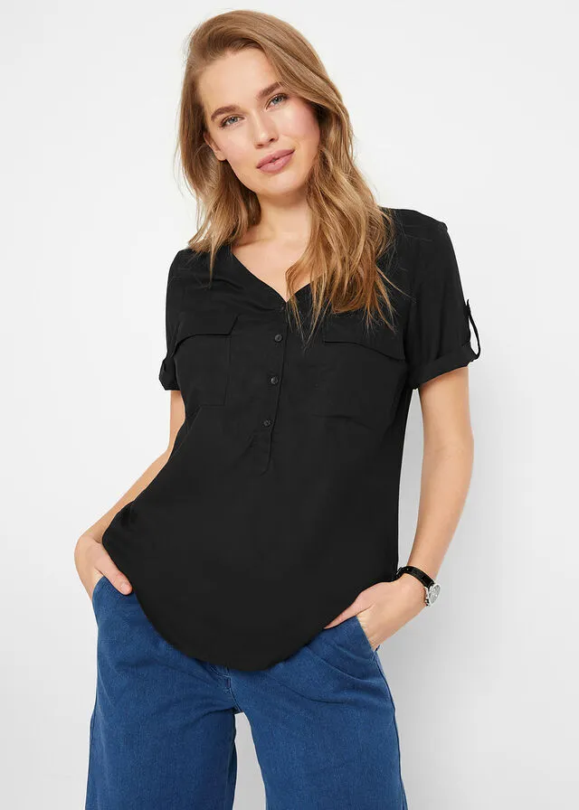 Blusa de manga corta Negro