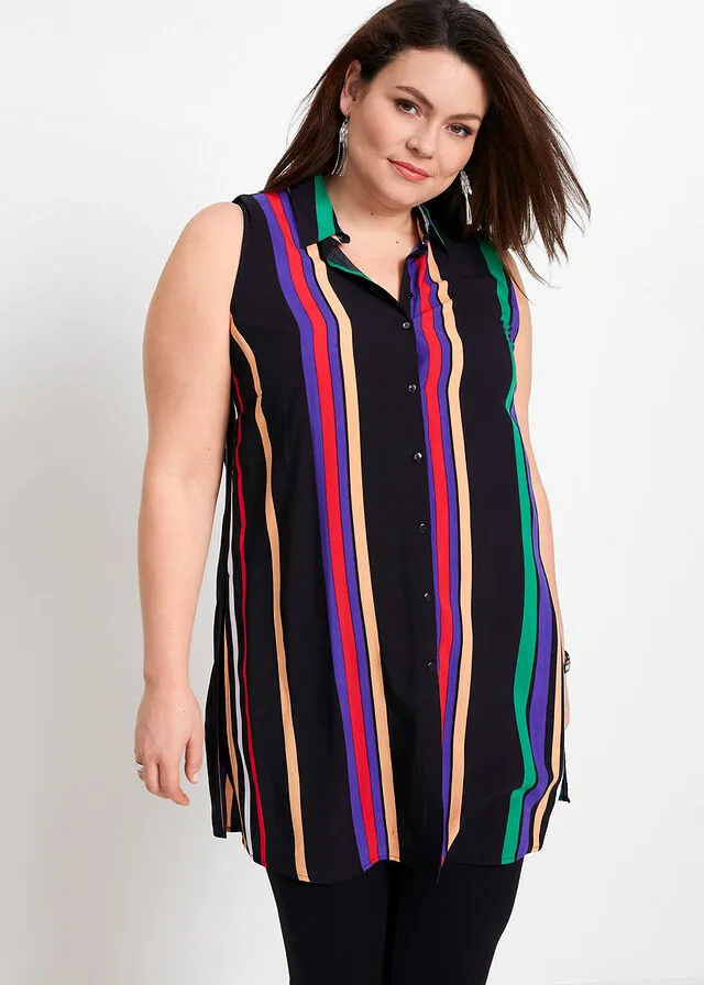 Blusa larga de viscosa Multicolor de rayas