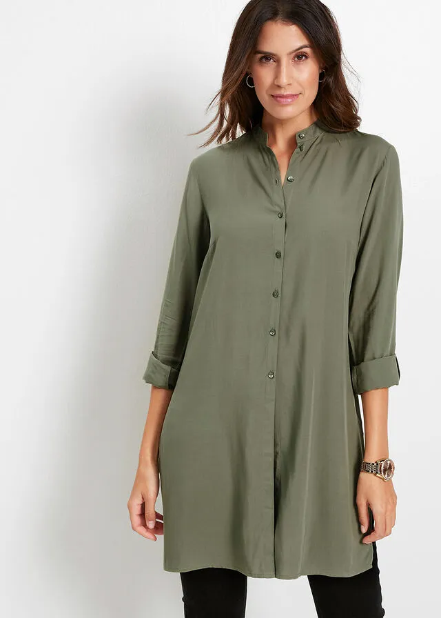 Blusa larga de viscosa Verde oliva