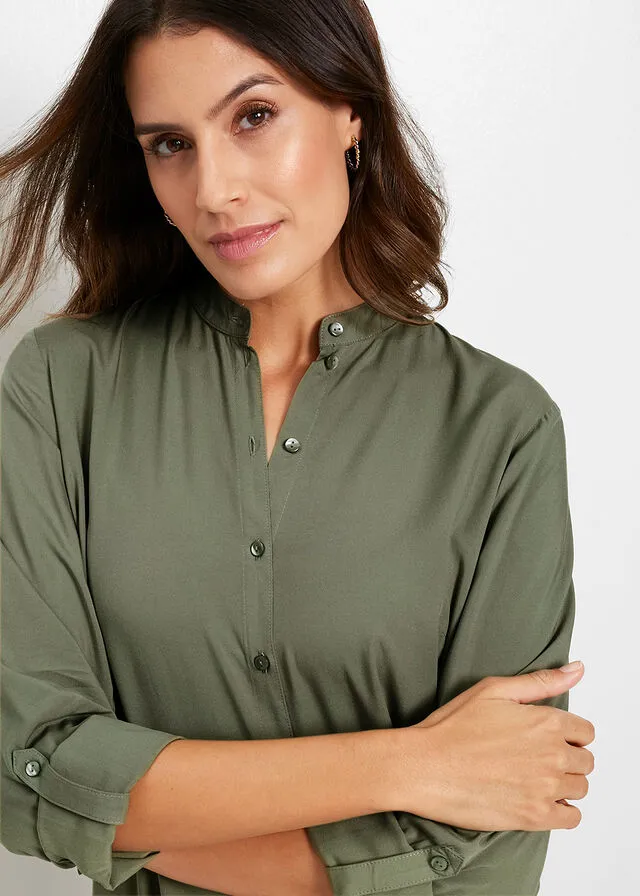 Blusa larga de viscosa Verde oliva