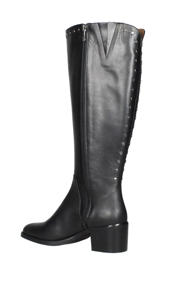 Bota Alta Piel Negro Tachas Plomo Ancho 43