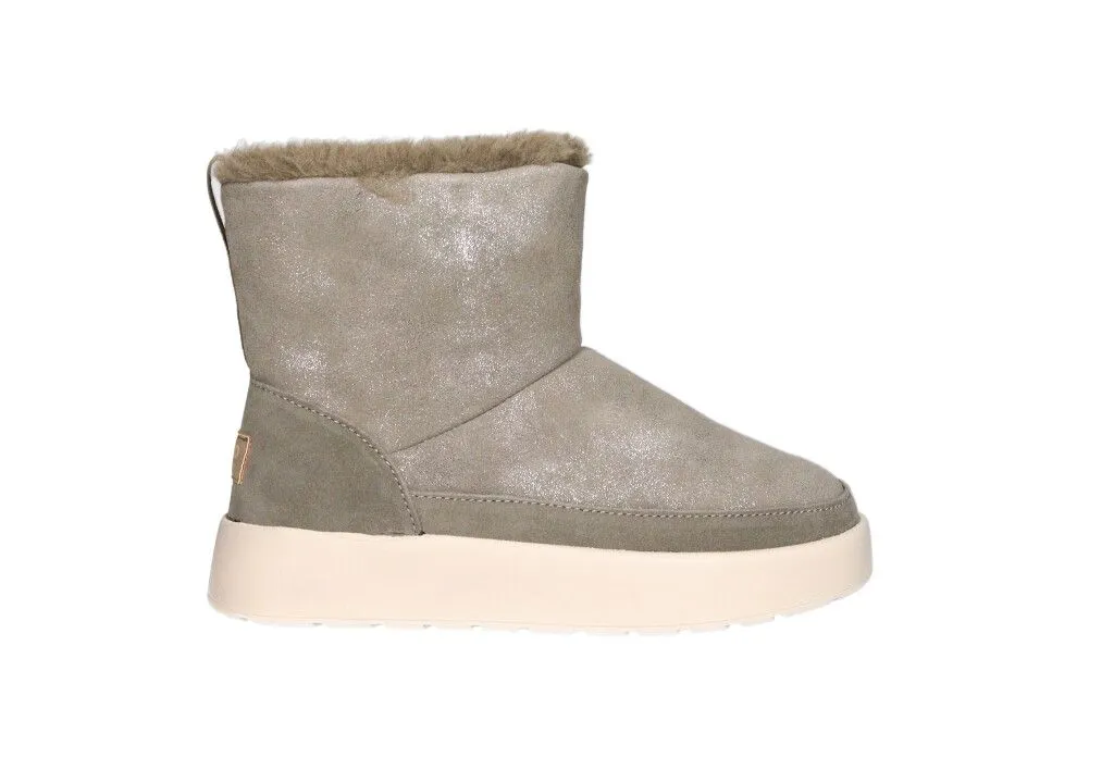 Botin Nobuck Taupe Cuello Pelo Piso Grueso