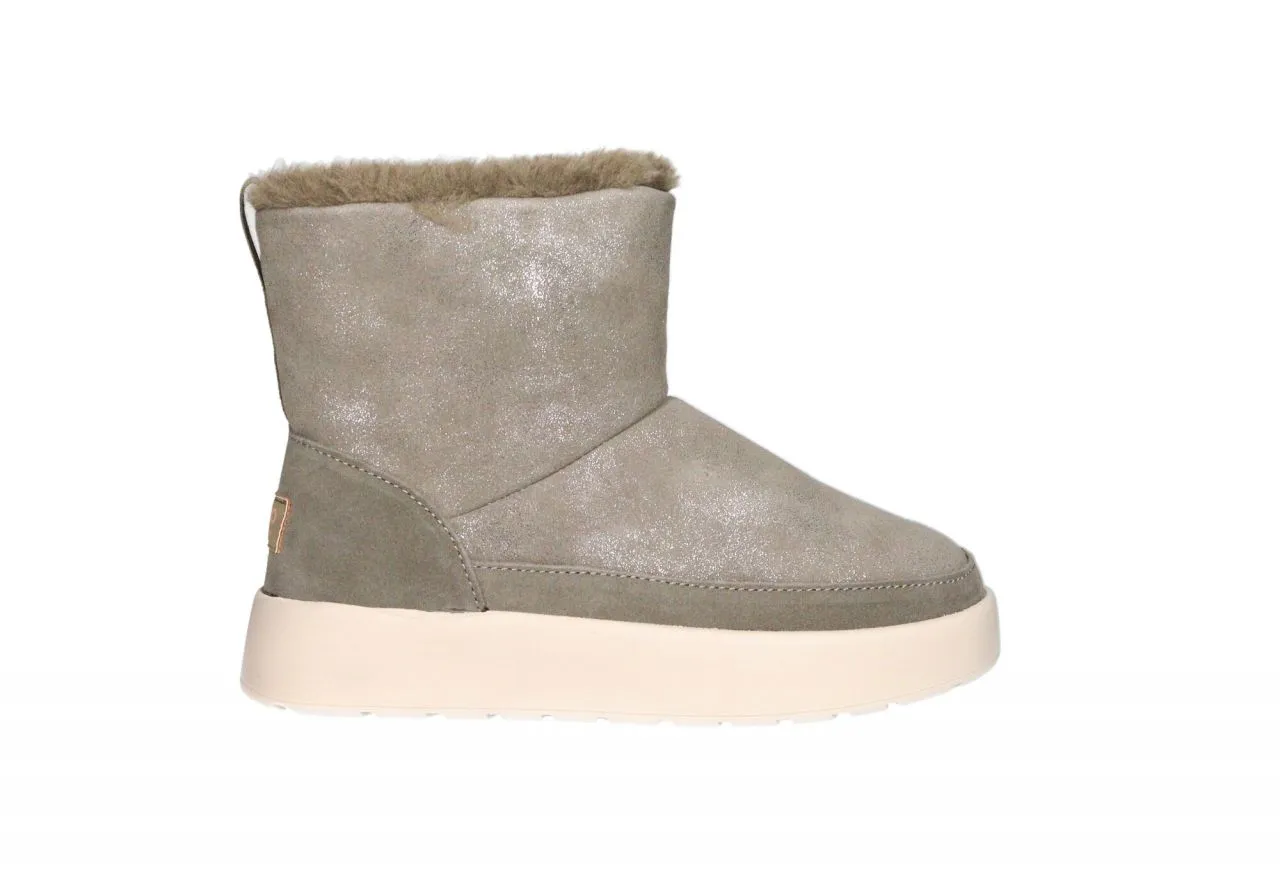 Botin Nobuck Taupe Cuello Pelo Piso Grueso