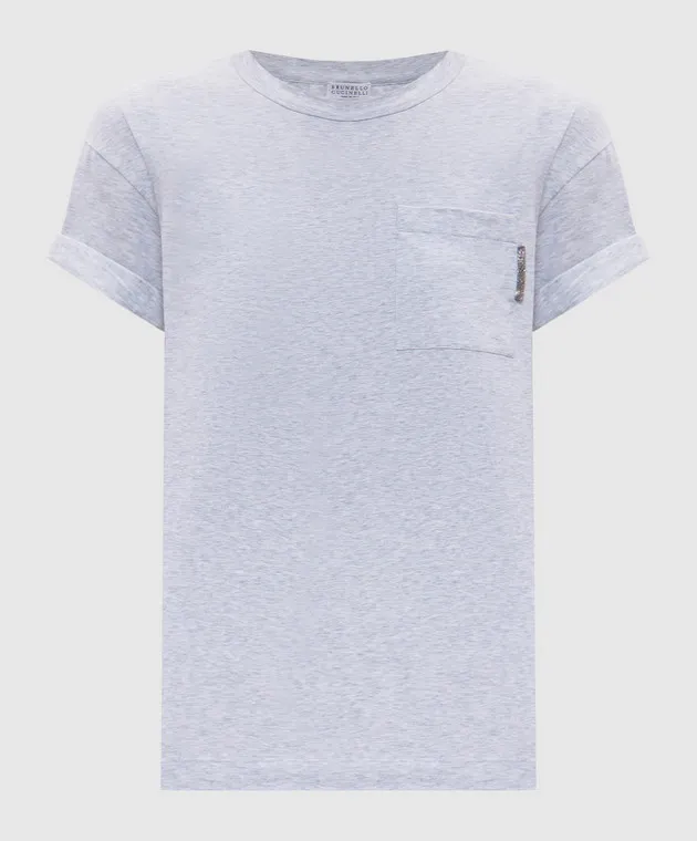 Brunello Cucinelli Gray melange t-shirt with monil chain