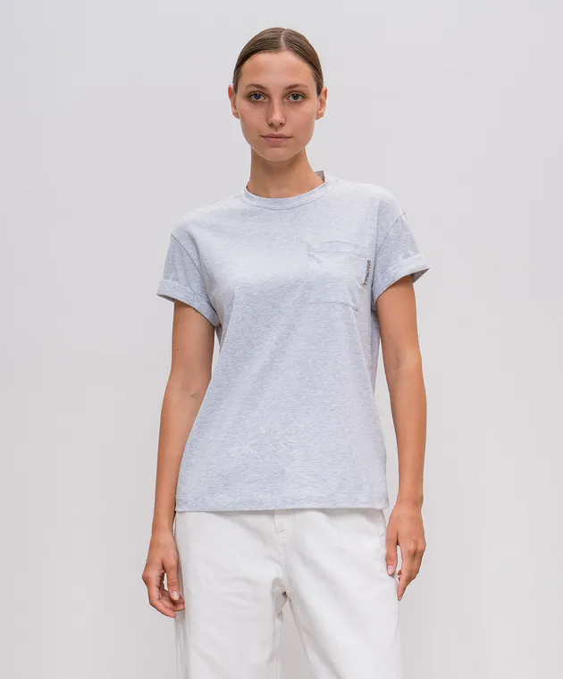 Brunello Cucinelli Gray melange t-shirt with monil chain