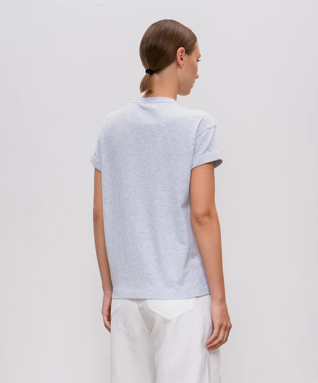 Brunello Cucinelli Gray melange t-shirt with monil chain