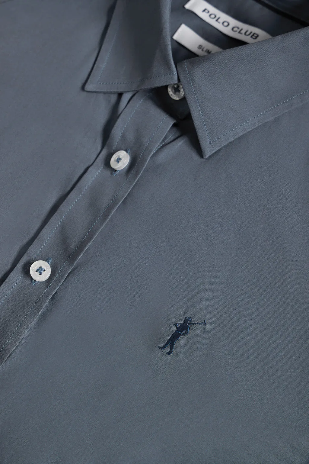 Camisa de popelín Slim Fit azul denim con bordado Rigby Go