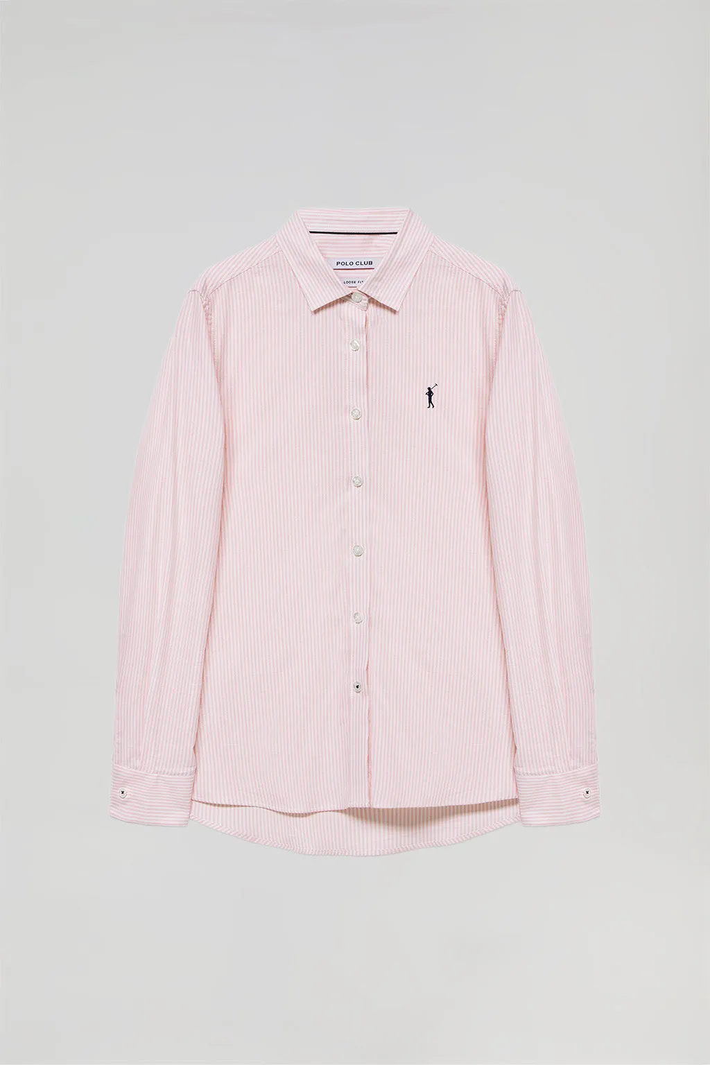 Camisa Oxford de rayas rosa con logo Rigby Go