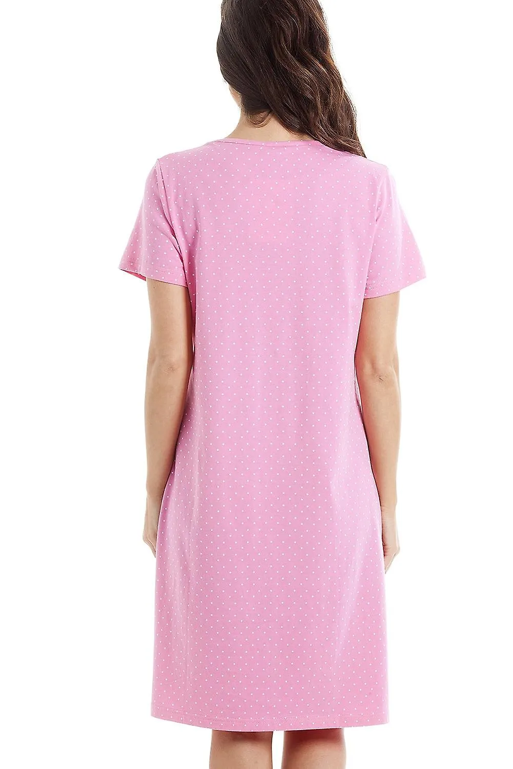 Camisón de algodón rosa Camille White Polka Dot Delicious Cupcake Motif para mujer