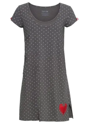 Camisón de lactancia de algodón orgánico Gris pizarra de lunares