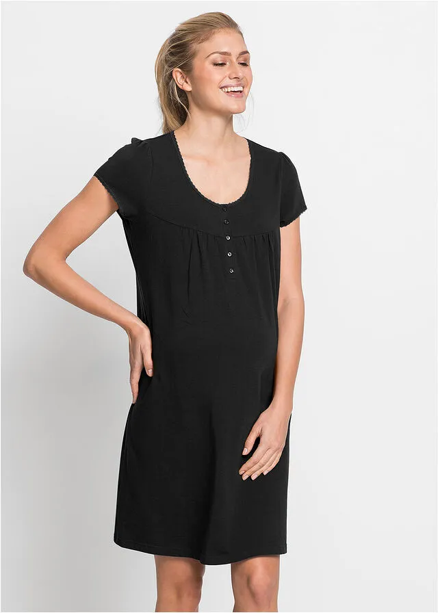 Camisón de lactancia de algodón orgánico Negro