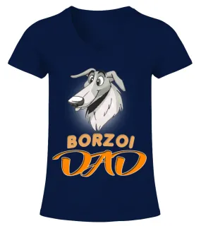 Cartoon Borzoi Dad Dog Camiseta cuello pico Mujer