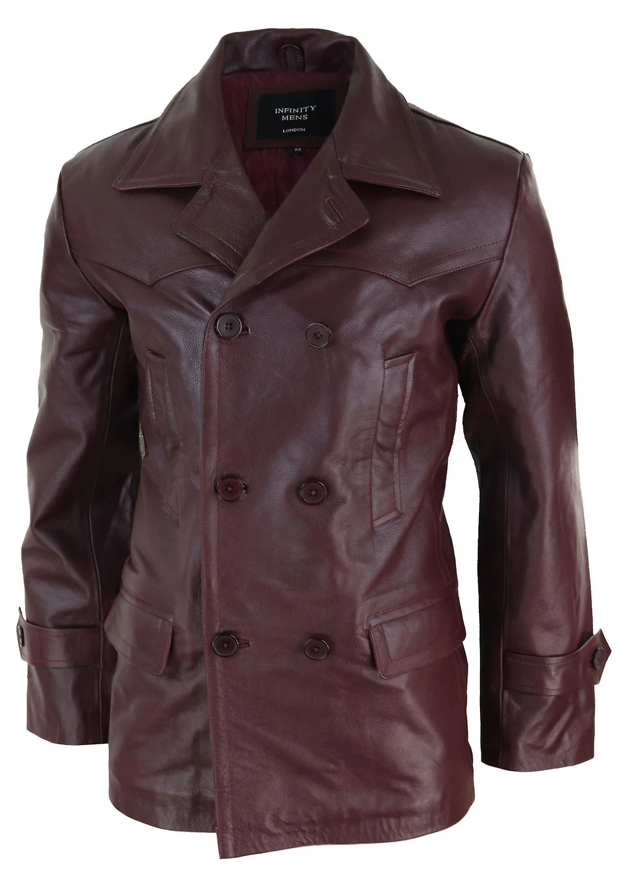 Chaqueta Kreigsmarine Uboat de cuero real de doble pecho para hombres 3/4