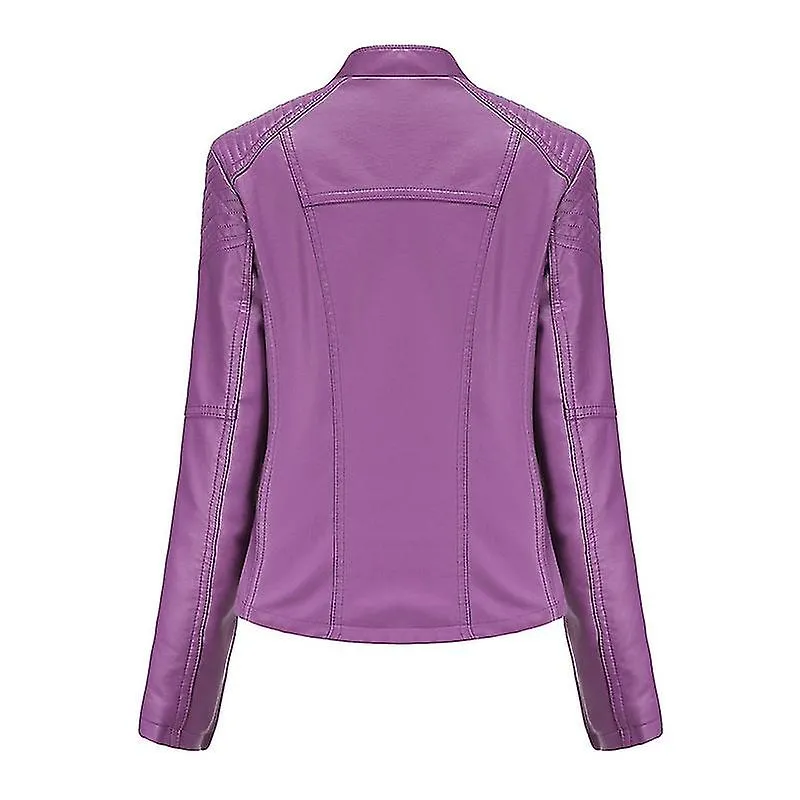 Chaqueta Moto de piel sintética para mujer Chaqueta de cuero delgada delgada