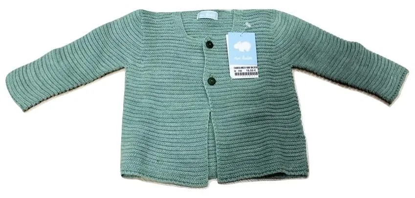 CHAQUETA UNISEX PUNTO BOBO LANA FINA - Verde Hoja