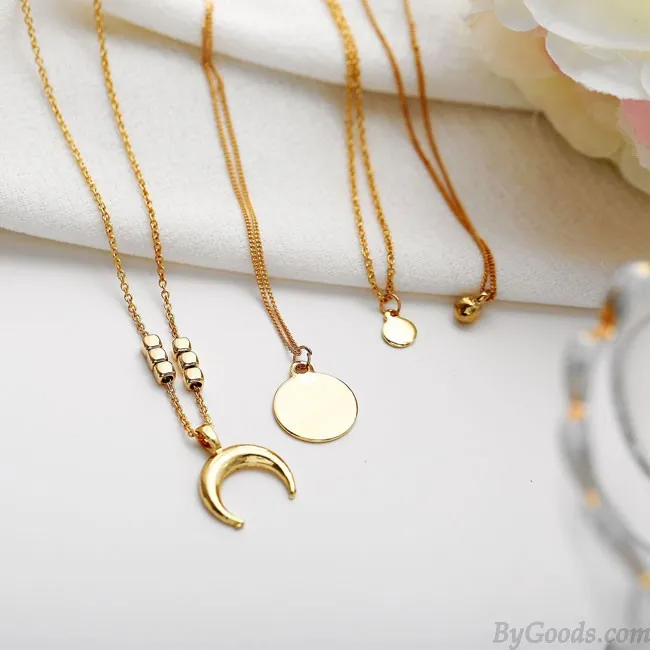 Creative Fashion Personality Multi-layer Moon Disc Pendant Female Necklace