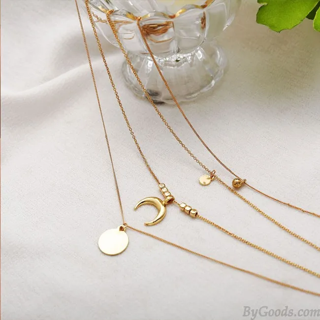 Creative Fashion Personality Multi-layer Moon Disc Pendant Female Necklace