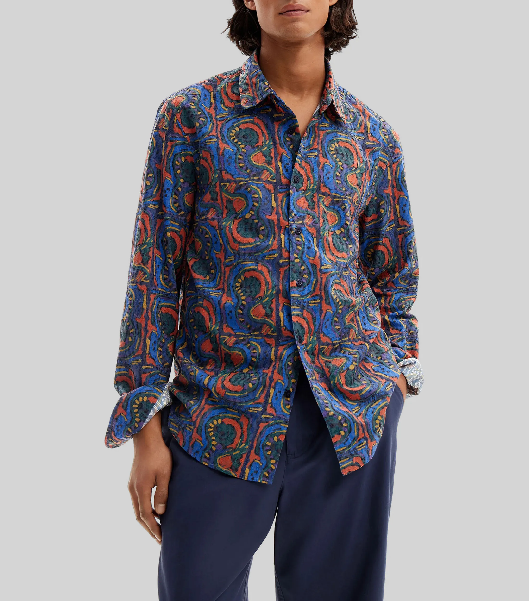 Desigual Camisa Manga Larga Postales Hombre