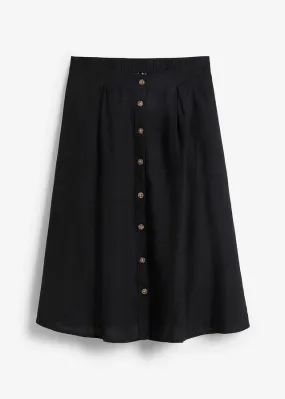 Falda midi de lino Negro