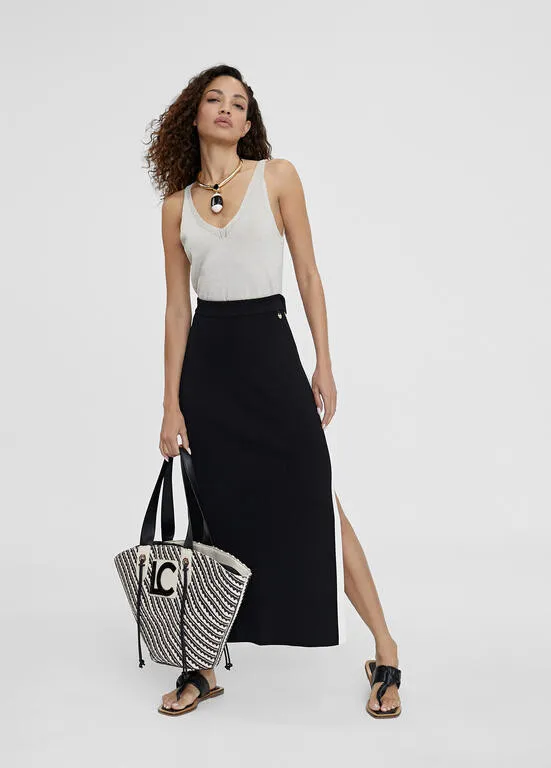 Falda midi punto Lola Casademunt blanco y negro