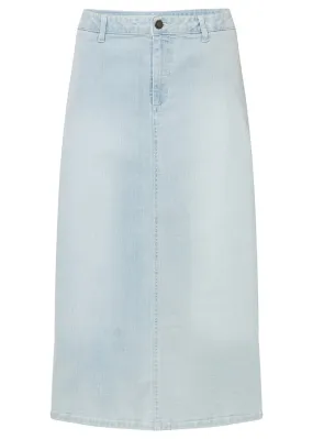 Falda vaquera elástica de corte midi Denim hielo desgastado