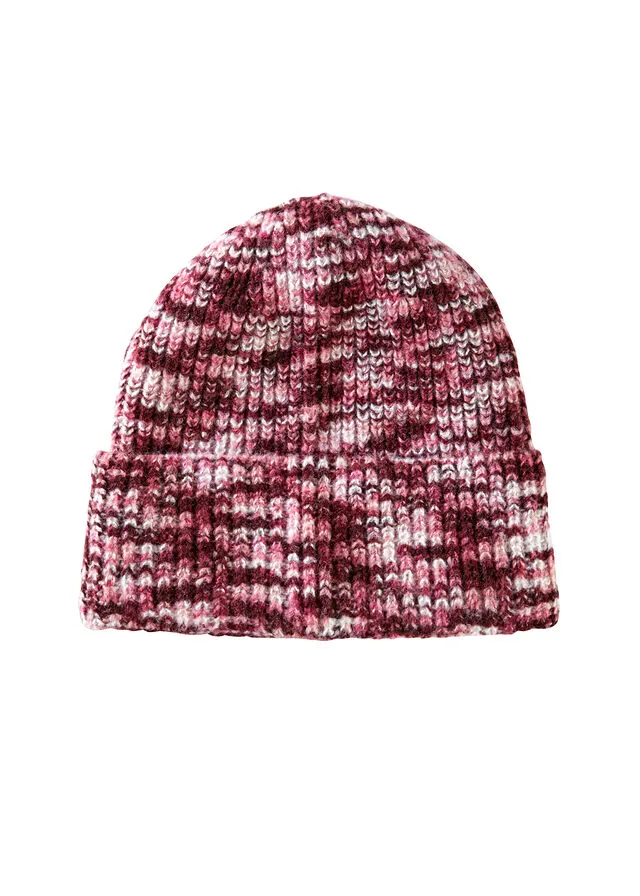 Gorro rojo avellana-rosa frambuesa-blanco lana moteado