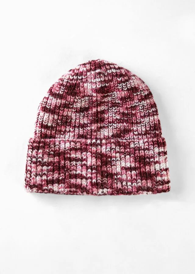 Gorro rojo avellana-rosa frambuesa-blanco lana moteado