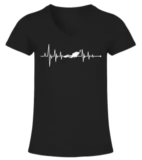 Heartbeat Scuba Diving Camiseta cuello pico Mujer