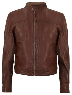 Hombre Marrón Suave Cuero BIKER Rock Zipper Chaqueta