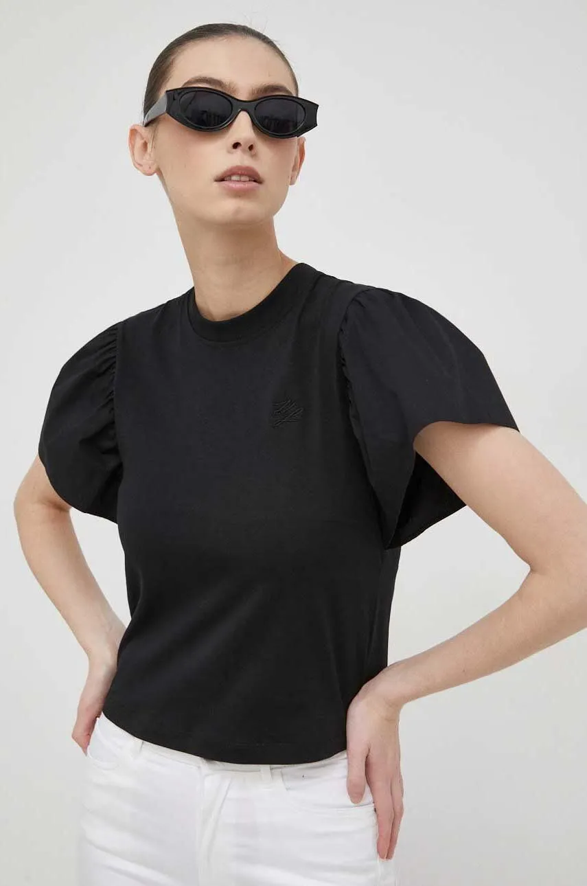 KARL LAGERFELD Ruffled Fabric Mix T-Shirt