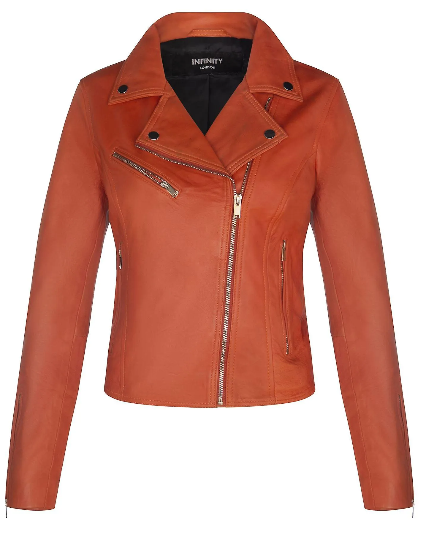 Ladies Classic Biker Style Chaqueta naranja de cuero real