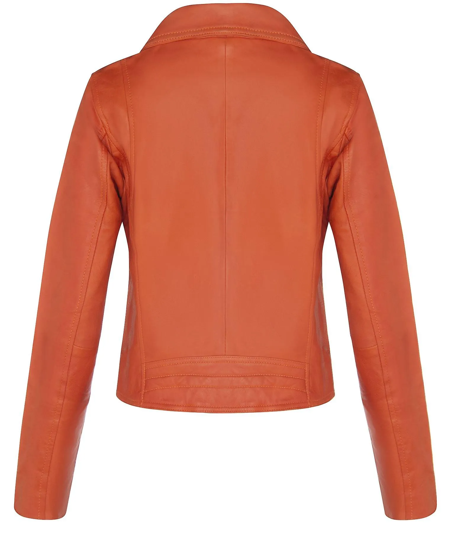 Ladies Classic Biker Style Chaqueta naranja de cuero real