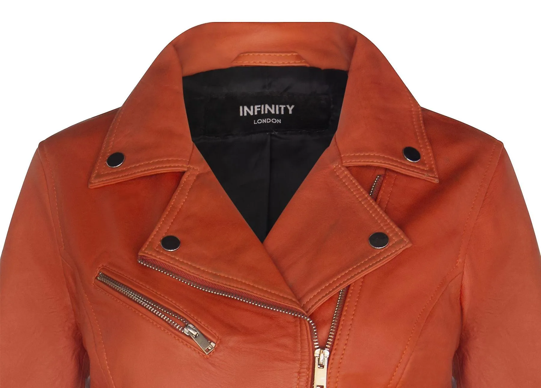 Ladies Classic Biker Style Chaqueta naranja de cuero real