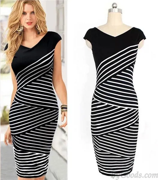 Multi Layer Striped Pencil Bodycon Dresses