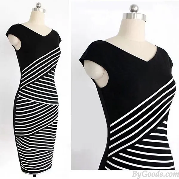 Multi Layer Striped Pencil Bodycon Dresses