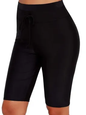 Pantalones cortos de natación de color sólido de color alto para mujer, pantalones cortos de traje de baño tankini