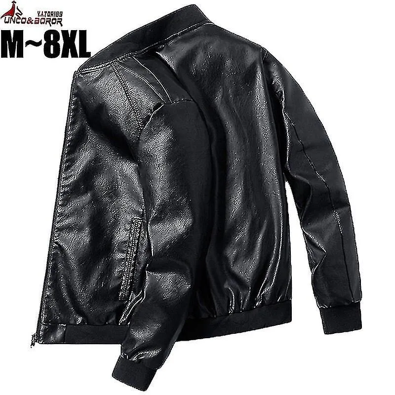 Plus Size 7xl 8xl Pu Chaqueta de cuero Hombres Bomber Chaqueta de béisbol Biker Pilot Varsity College Top Slim 