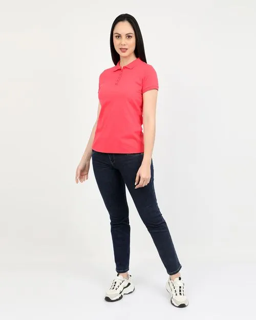 Polo Cuello Camisa Mujer Raquel Core Coral Carmesi