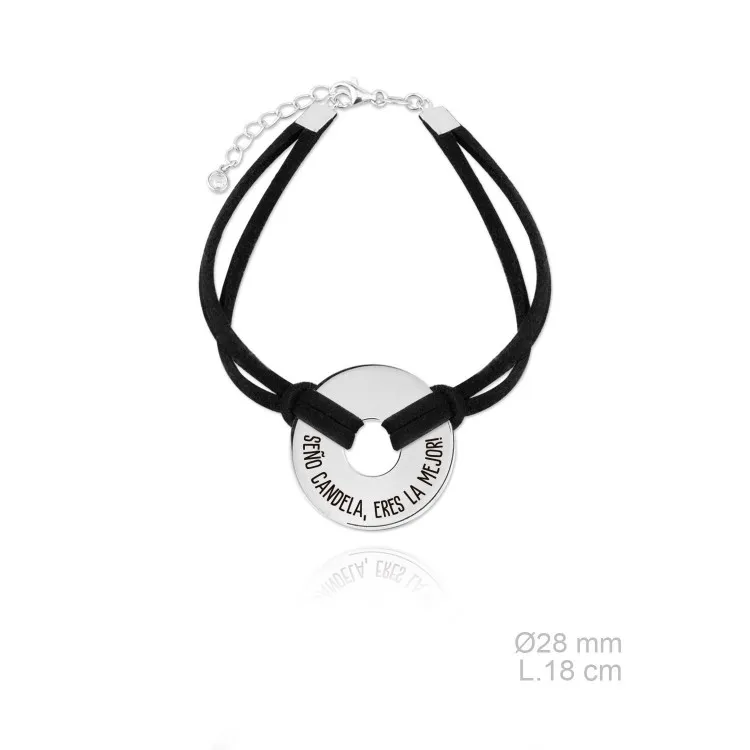 Pulsera personalizada de plata y ante negro