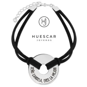 Pulsera personalizada de plata y ante negro