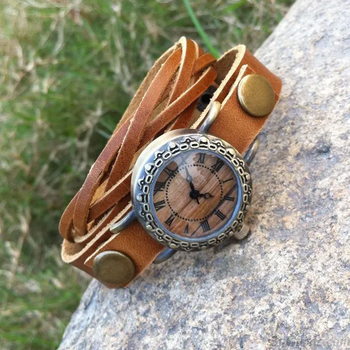 Retro Handmade Rivet Weave Bracelet Watch