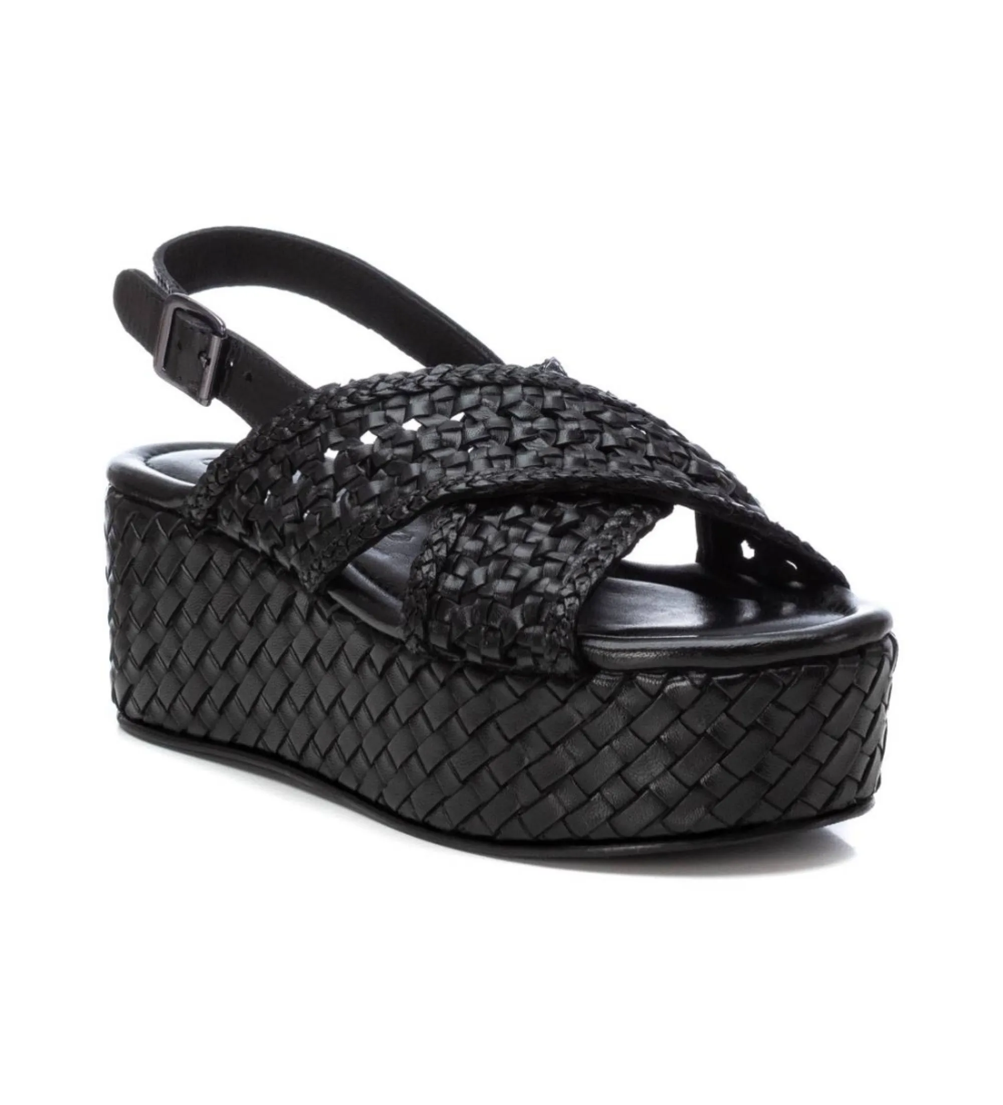 Sandalias de Piel 161638 negro -Altura plataforma 7cm-