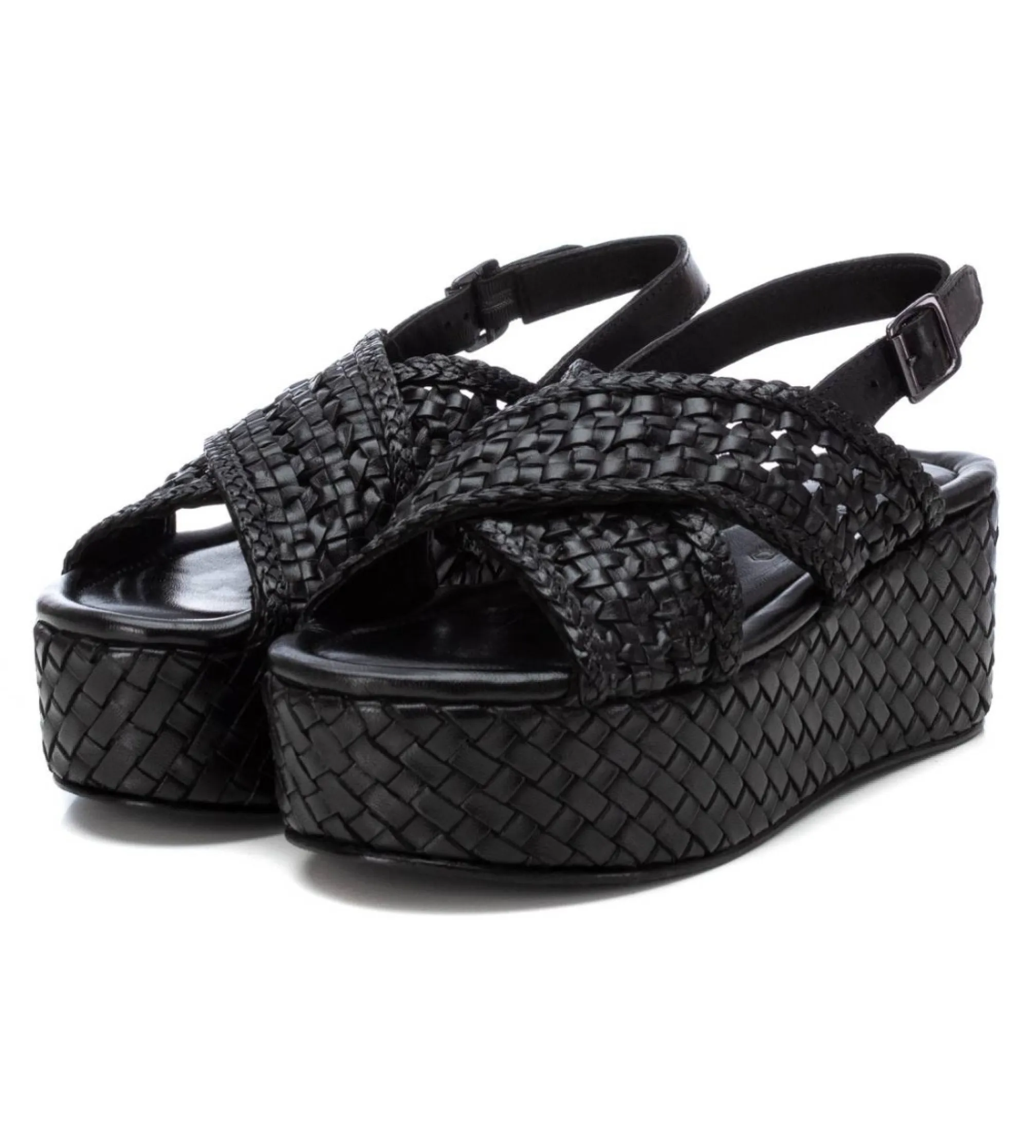 Sandalias de Piel 161638 negro -Altura plataforma 7cm-