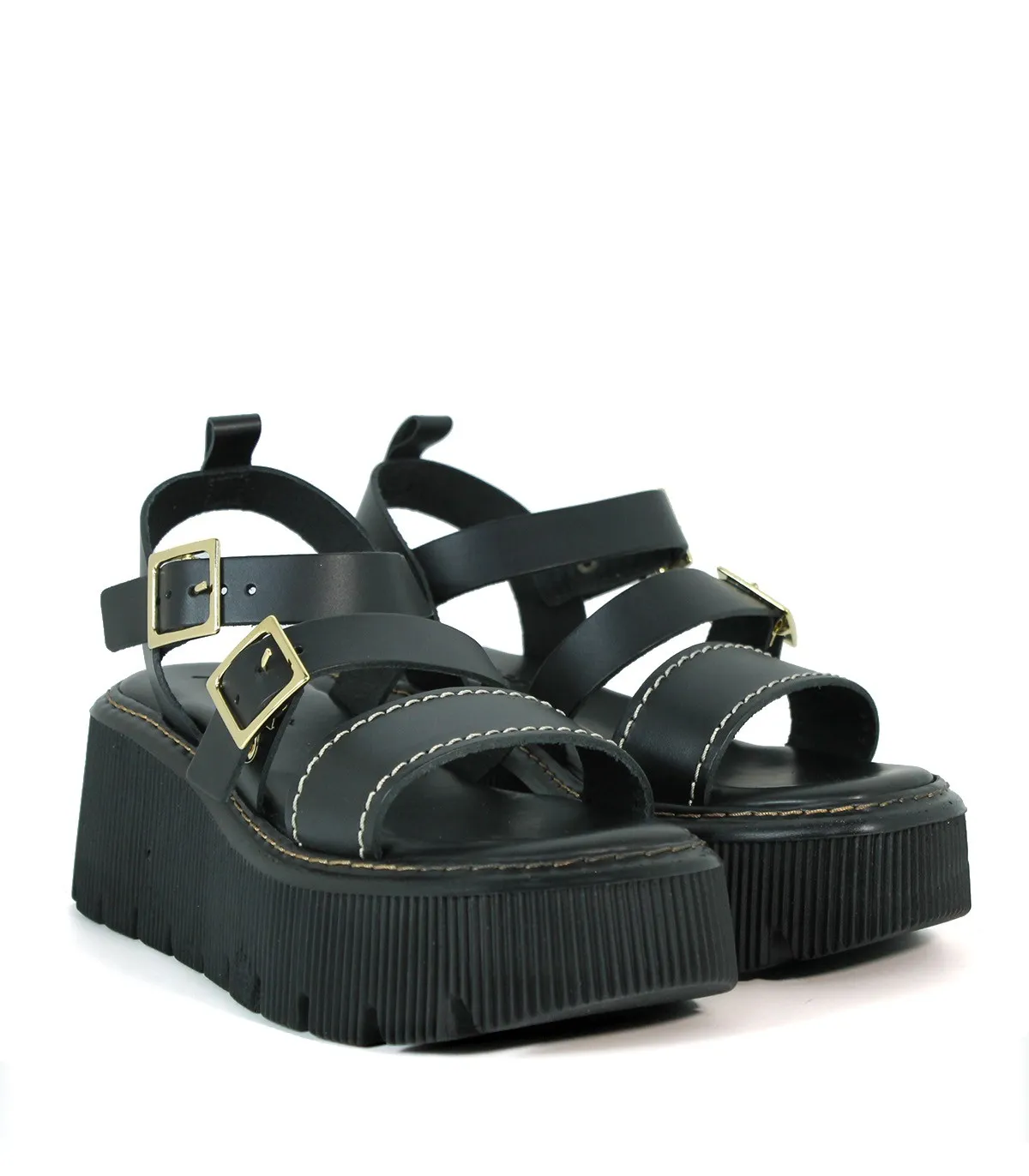 SANDALIAS DE PLATAFORMA NEGRO APLAUSO 4996