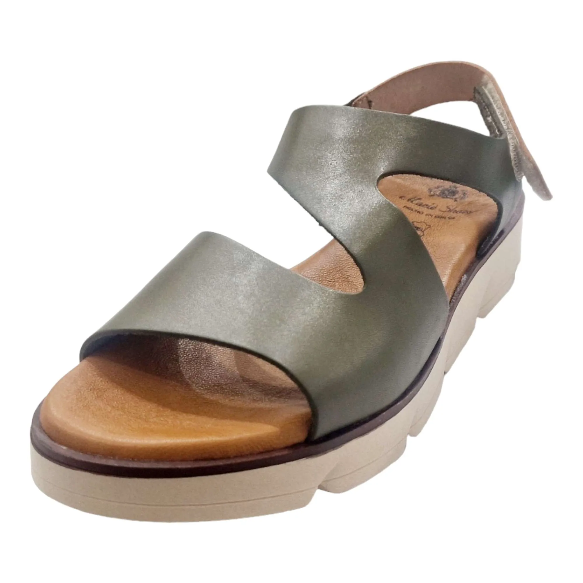 SANDALIAS MUJER PLATAFORMA PLANTA DE GEL PIEL VERDE