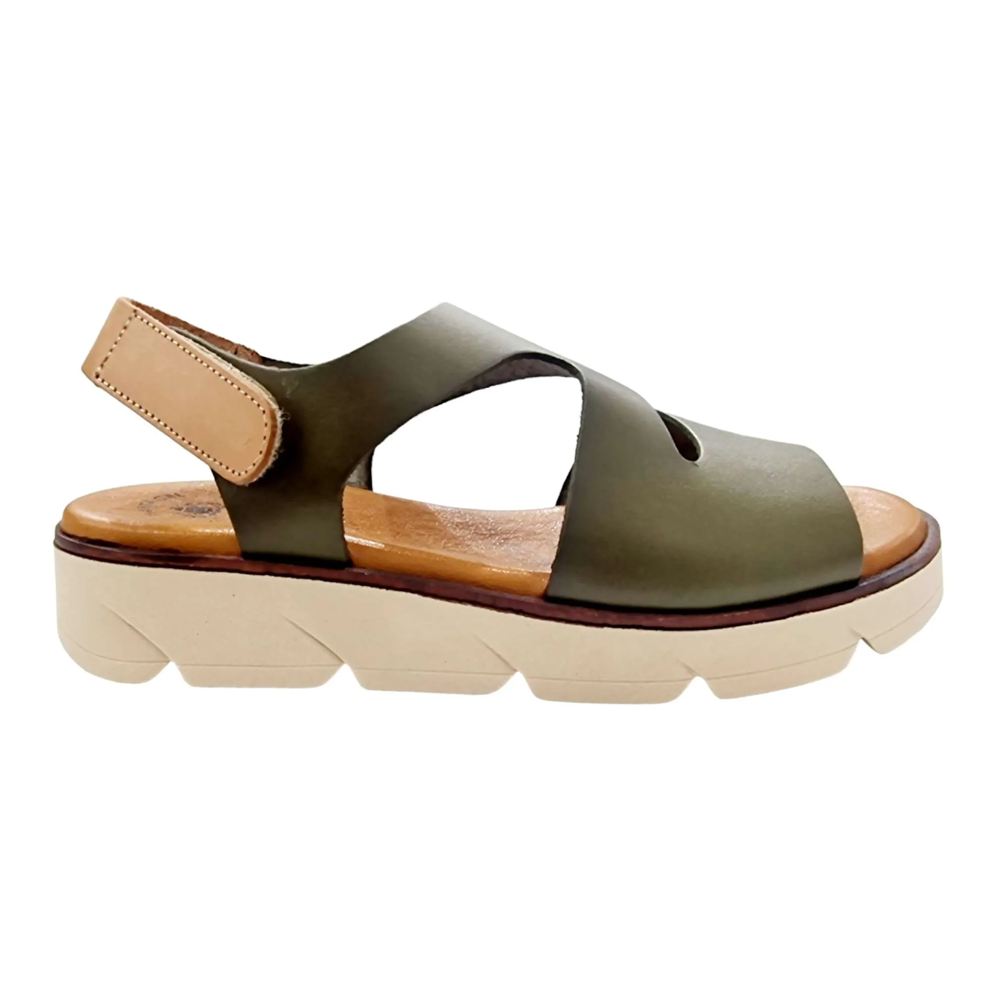 SANDALIAS MUJER PLATAFORMA PLANTA DE GEL PIEL VERDE