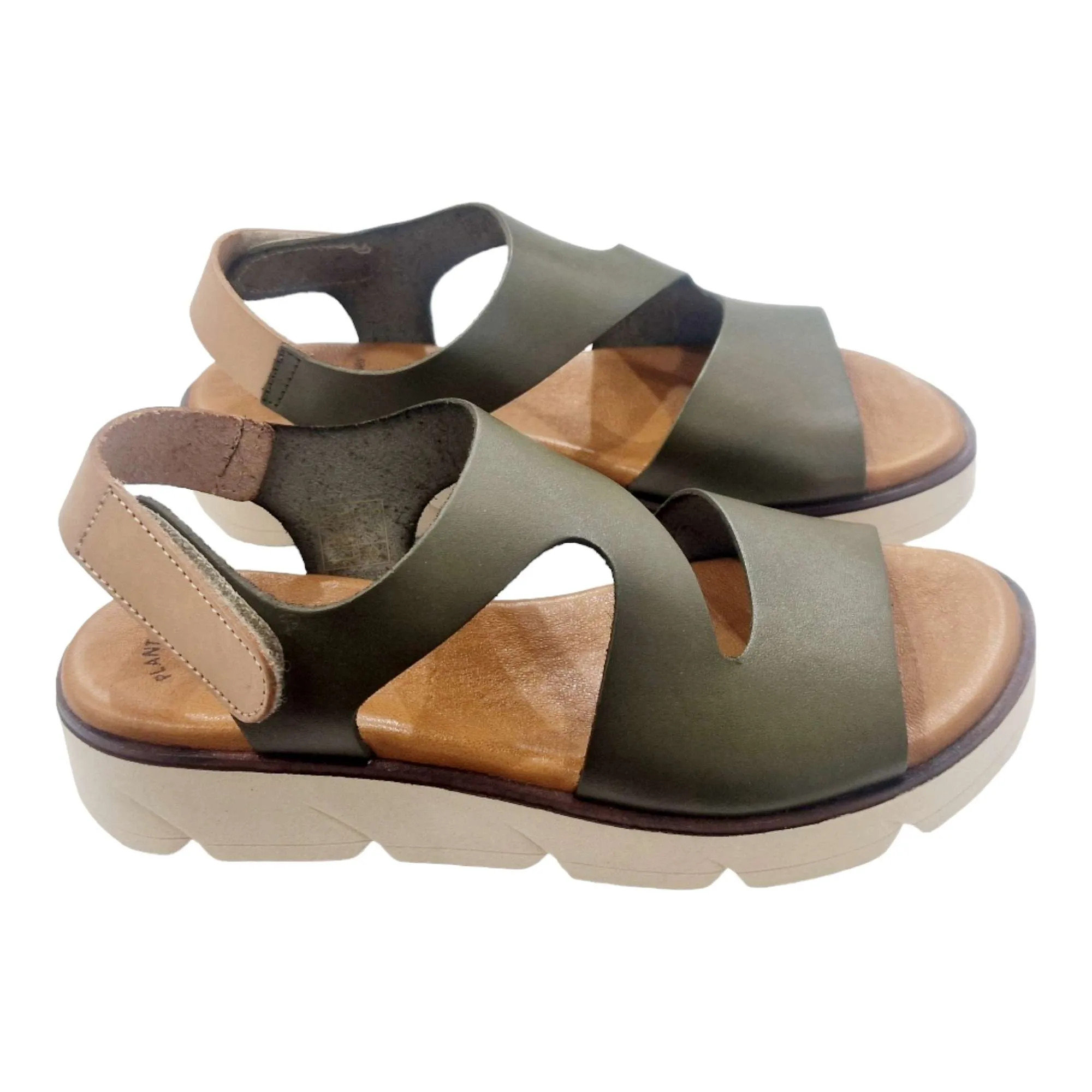 SANDALIAS MUJER PLATAFORMA PLANTA DE GEL PIEL VERDE